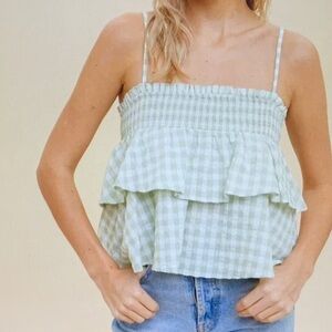Green Gingham Ruffle Top